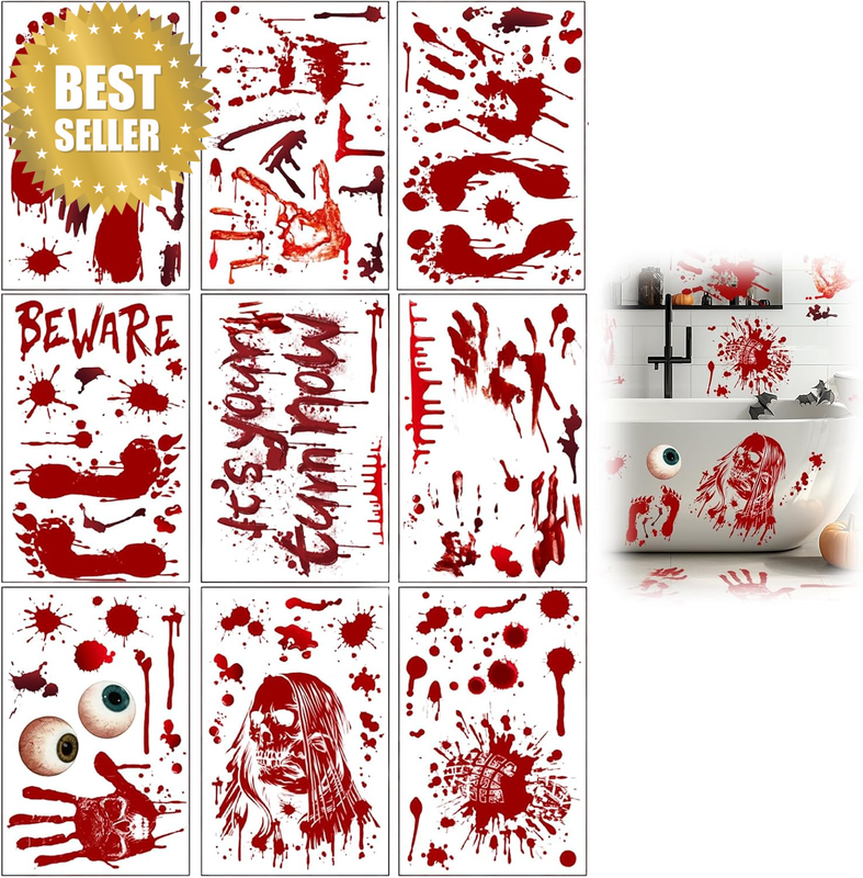 84Pcs Halloween Bloody Handprint Footprint Sticker Window Wall Decal