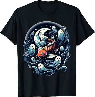 Halloween Koi Fish Swimming Through Spooky Ghost Waters Tee T-Shirt