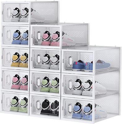 12 Pack Shoe Storage Box,Clear Shoe Boxes Stackable Shoe Organizer For  Closet Shoe Containers Shoe Box Storage Containers Plastic Shoe Boxes With  Lids 