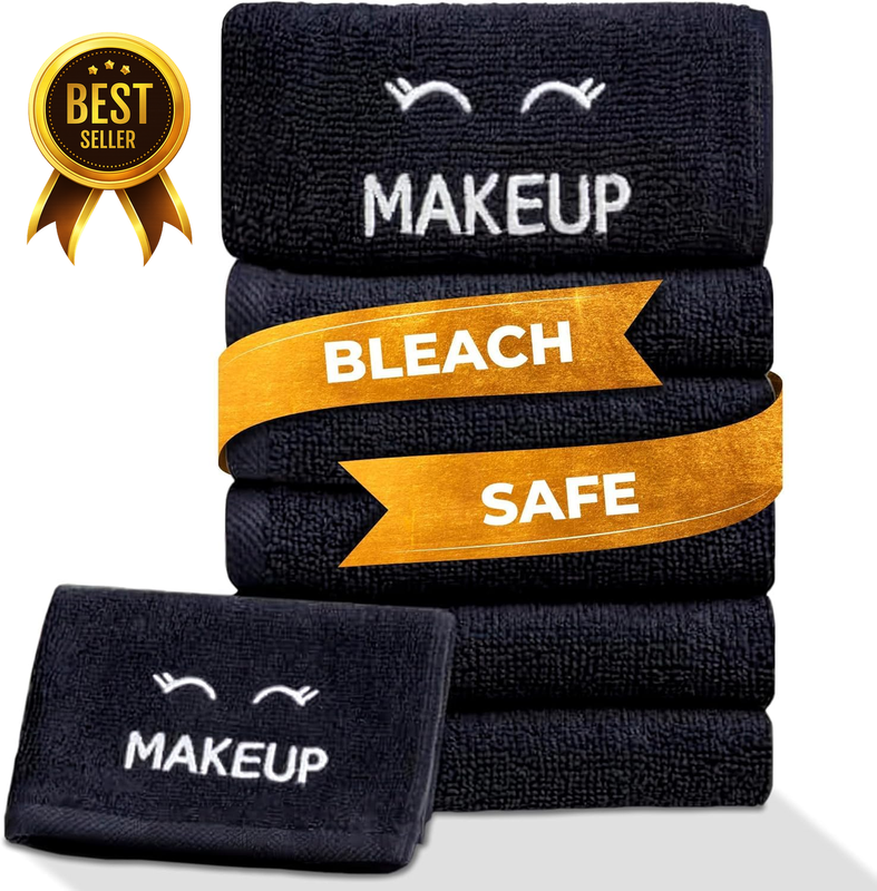 Bleach Safe Black Makeup Washcloths for Face Cleansing, 6 Pack - Super Soft Luxu