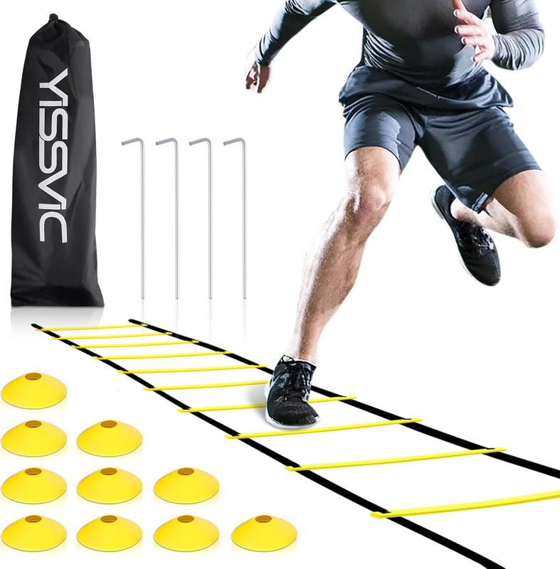 Agility Ladder and Cones 20 Feet 12 Adjustable Rungs Fitness Speed Training Equi