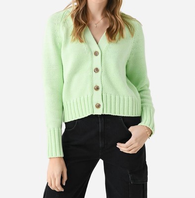 Pre-owned White + Warren Cotton Rope Button Cardigan In Lime Cord - Size L