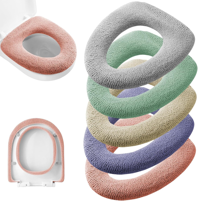 Toilet Seat Cover 5 Pack Soft Warmer Cushion Pads Washable Stretch Bathroom Cozy