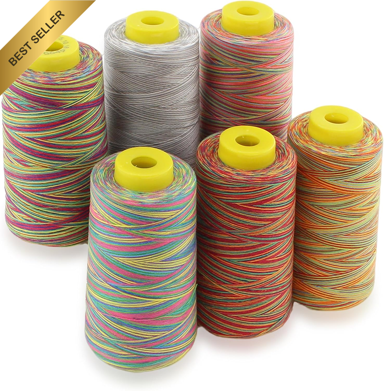 Rainbow Variegated Polyester Serger Sewing Thread, 6 Cones of 3000 Yards Each, A