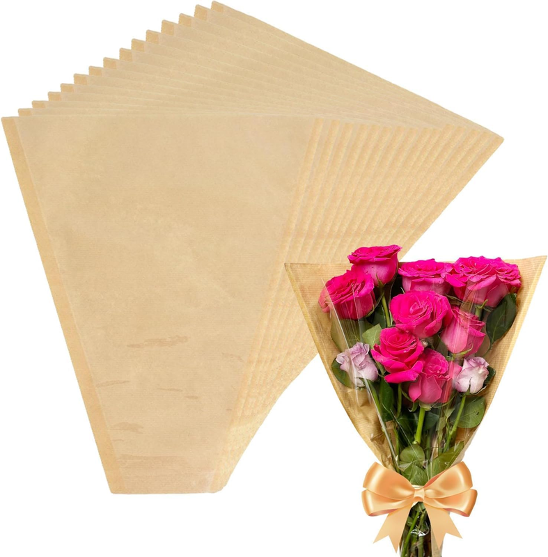 50 Pcs Flower Bouquet Wrapping Paper Bags Sleeves for Bouquets Kraft Paper Flora