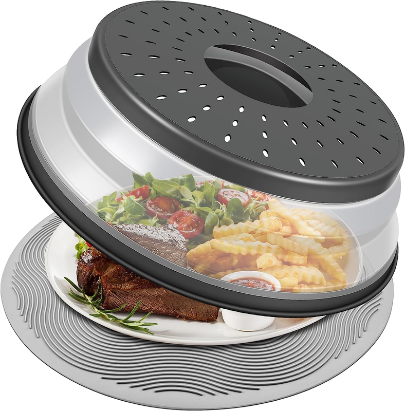 10 Inch Microwave Food Cover & Collapsible Silicone Mat - Spla...