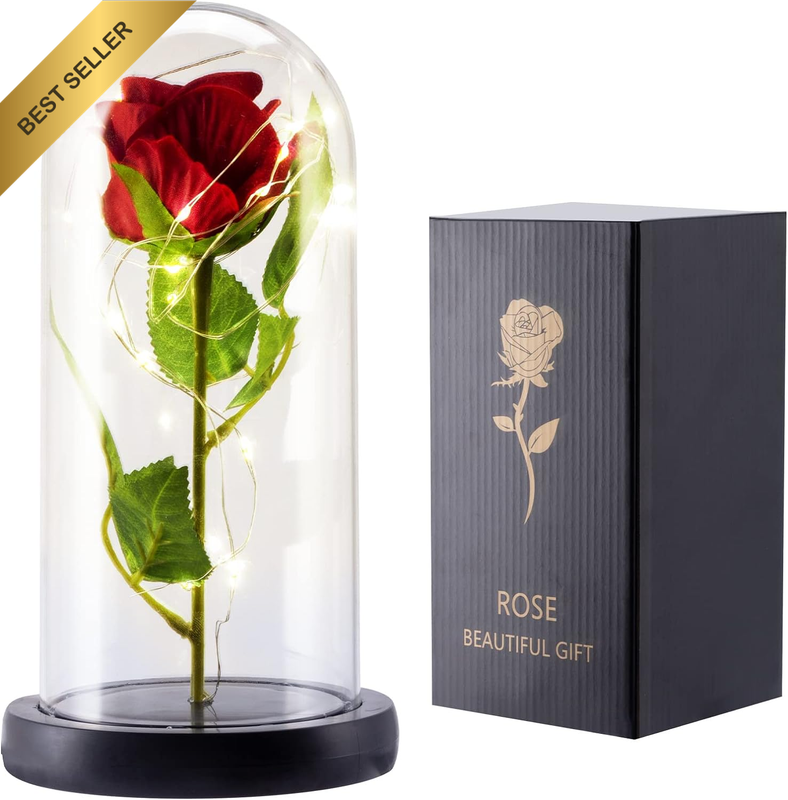 Red Rose Light Gifts for Mom Wife Grandma, Preserved Red Rose Flower with LED Li