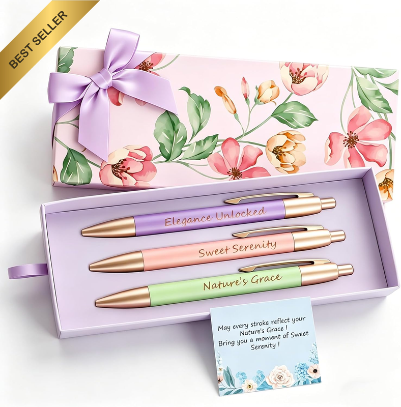 3PCS Fancy Pen Set for Gift, Pretty Metal Ballpoint Pen Set with Gift Box and Ca