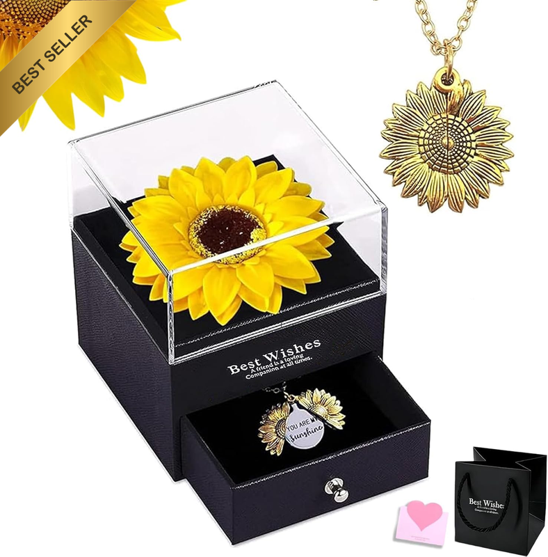 Preserved Sunflower Gifts Mothers Day Gift for Women with Dainty Sunflower Neckl