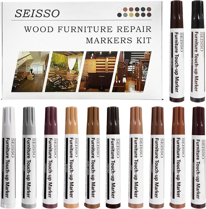 Furniture Touch up Markers, Wood Repair Kit for Furniture, 12 Colors Wood Touch