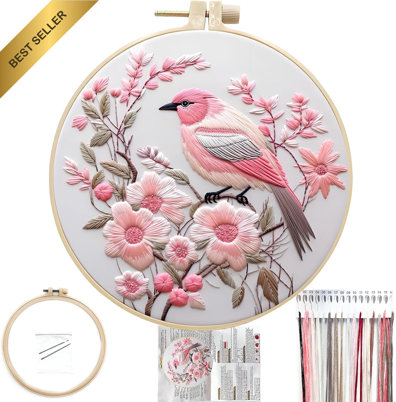 Embroidery Kit for Beginners, Hummingbird Flowers Pre-Stamped Pattern Kits for A