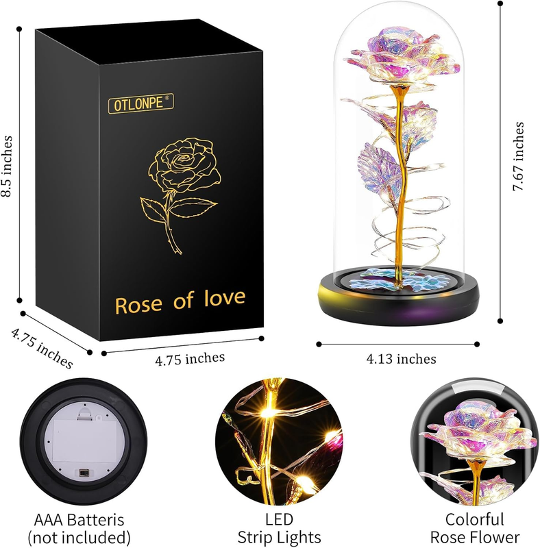 Glass Rose Flower, Womens Gift for Christmas Valentines Day Mothers Day Teacher