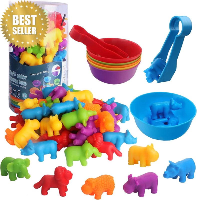 GIGITIGER Counting Animals Matching Game with Sorting Cups, Montessori Sorting &