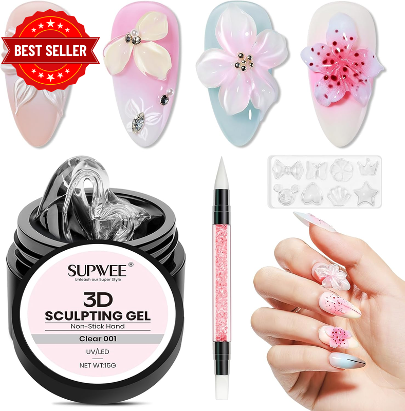 3D Nail Gel Clear Nail Sculpting Gels Non-Sticky Hand 3D Gel for Nail Art