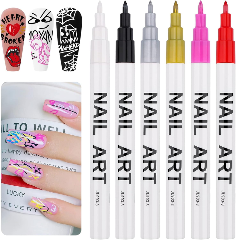 6 Color 3D Nail Art Pens Set,  Point Graffiti Dotting Pen