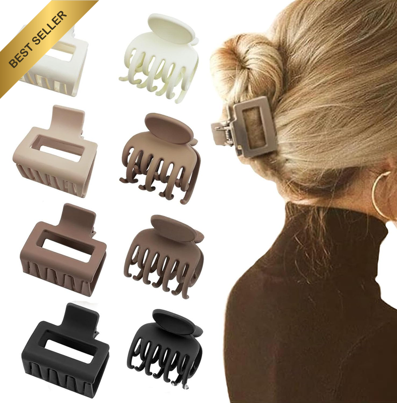 8 Pack Small Hair Claw Clips No Slip Hair Clamps 1.6" Double Row Teeth Matte Hai