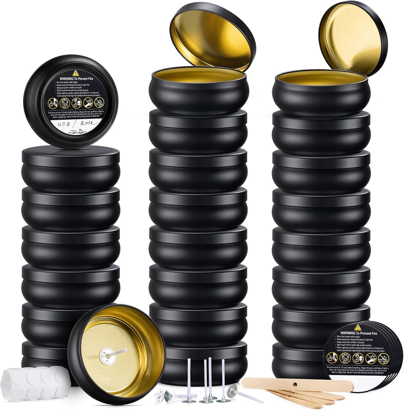 Upgrade 24 Pieces 4Oz Matte Black Large Caliber Candle Tins, Empty Candle Jars,I