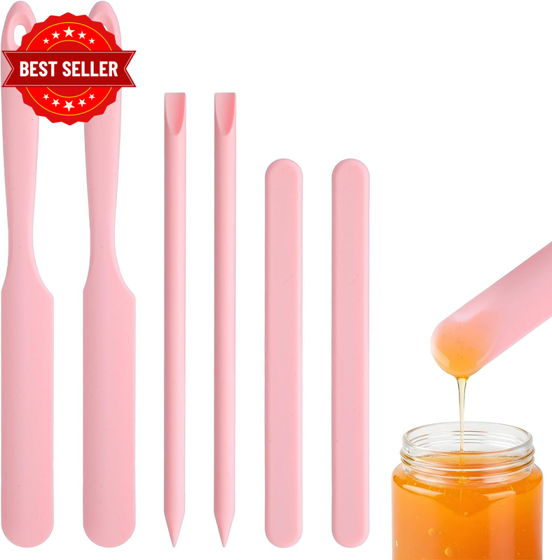 6 Pcs Pink Silicone Wax Sticks, 3 Style Non-Stick Wax Spatulas