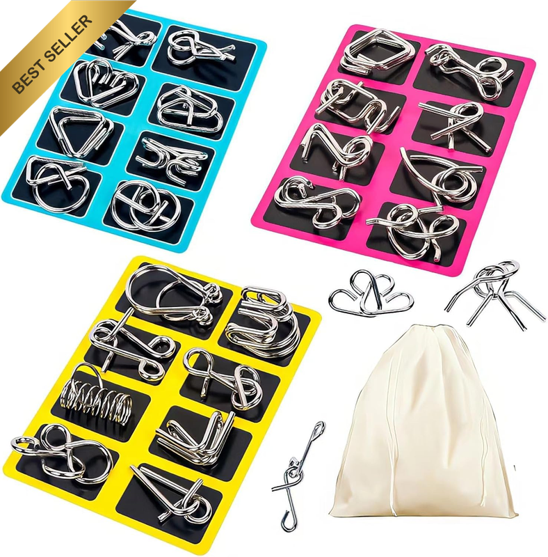 Metal Wire Puzzle Set of 24 with Pouch,Brain Teaser IQ Test Disentanglemen Iron