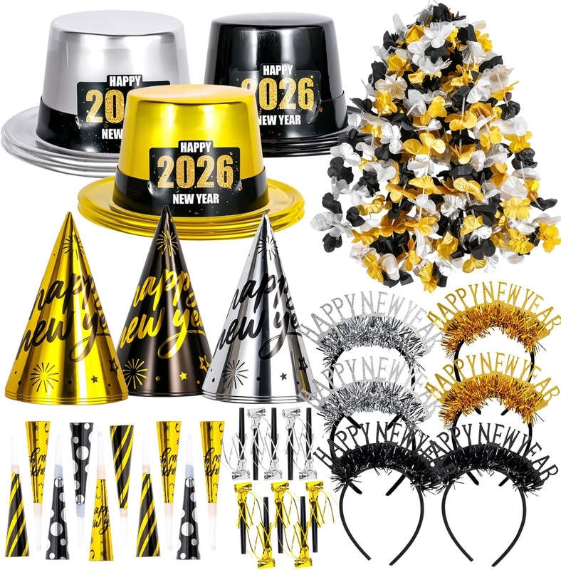 2026 NYE Party Supplies for 20  48PCS Hats, Horns, Blowouts & ...