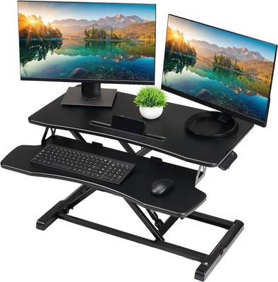 Techorbits Standing Desk Converter-32-Inch Height Adjustable, MDF Wood, Sit Rise