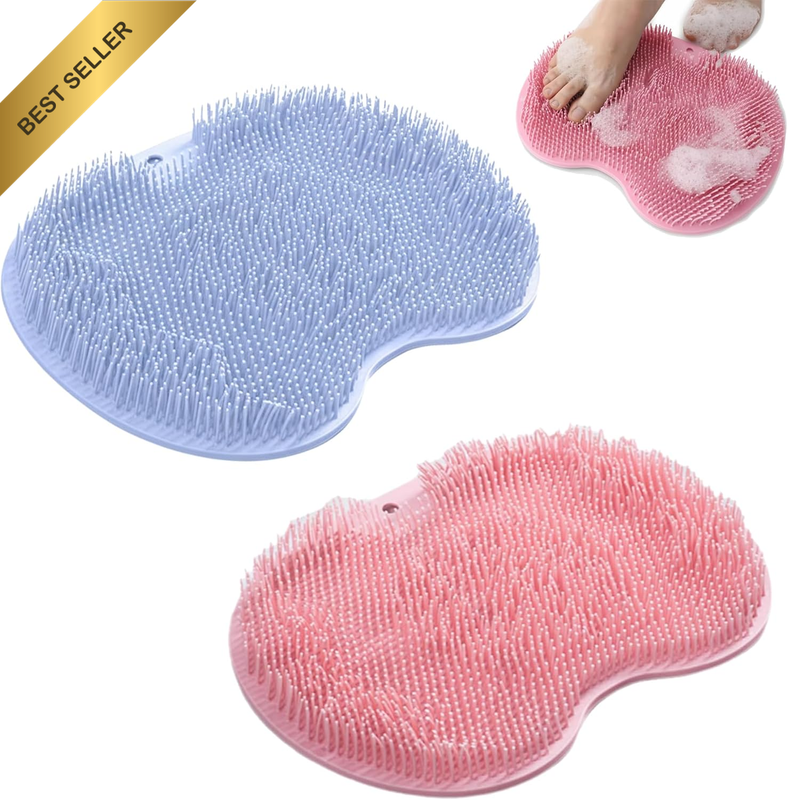 2Pcs Shower Foot Scrubber Mat with Non-Slip Suction Cups,Multi-Functional Silico