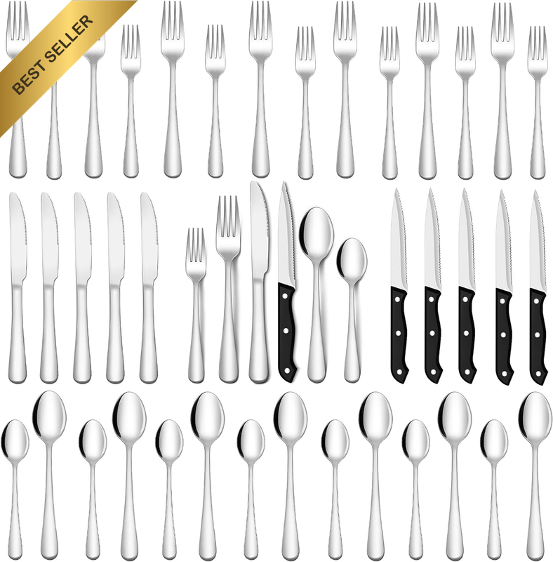 48-Piece Silverware Set, Mirror Polished Flatware Set for 8, Food-Grade Stainles