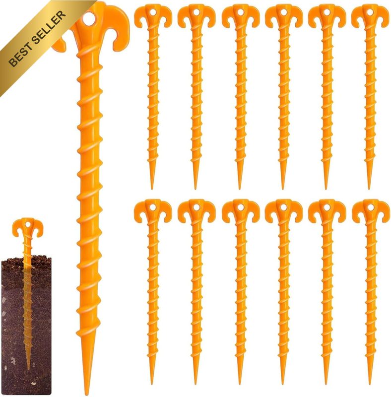 12 Pack 7.9 Inch Canopy Stakes Tent Pegs, Screw Spiral Tent Ground Anchor Stakes
