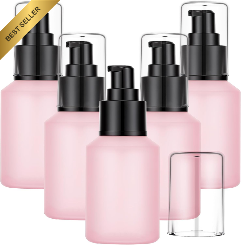 Frosted Glass Pump Bottle, 5 Pcs 60Ml Pump Containers for Travel | Pink, Portabl