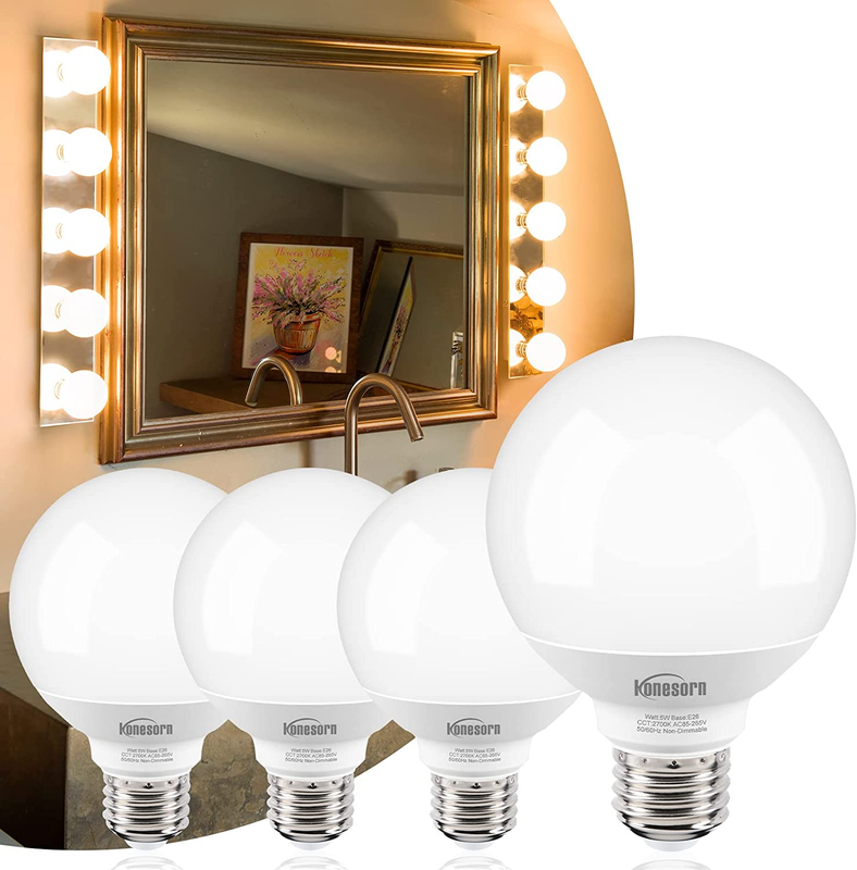 Vanity 40 Watt Equivalent Globe Light Bulbs 2700K Warm White E26 Base Round Ligh
