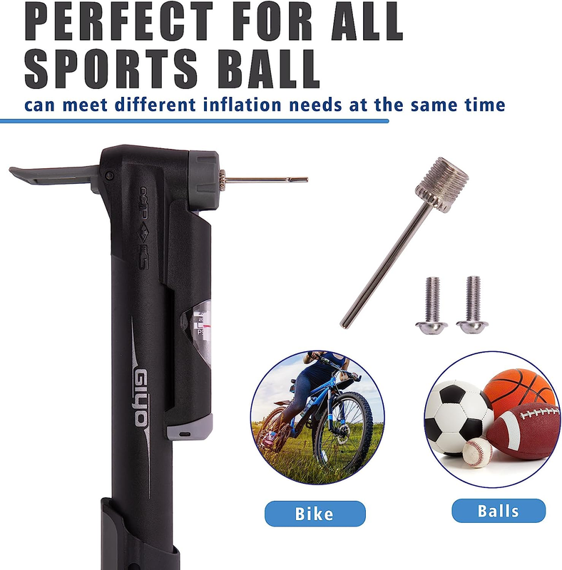 Mini Bike Pump, Portable Compact Bicycle Pump with Pressure Gauge, Tire Repair K