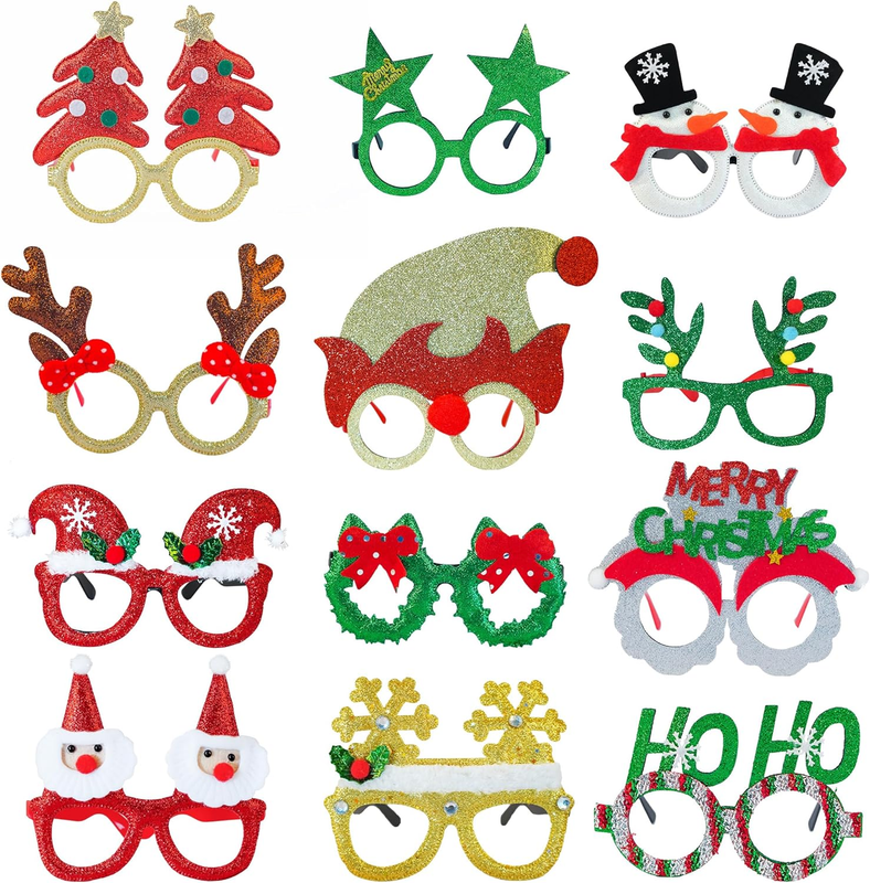 Christmas Glasses for Kids Adults Bulk -  Xmas Eyeglasses Frames with Funny Sant