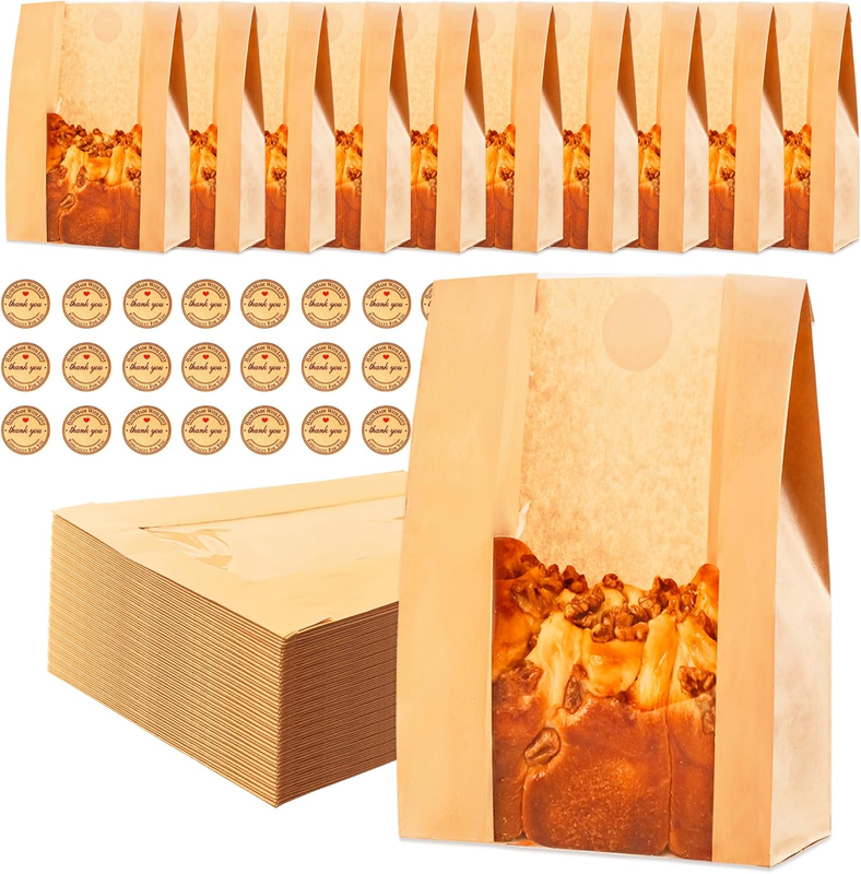 60Pcs Paper Bread Bags for Homemade Bread, Sourdough Bag with Window, 13.7 x 8.3