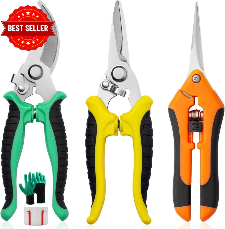 3 Pack Garden Pruning Shears,  Stainless Steel Blades Handheld Pruners Set with