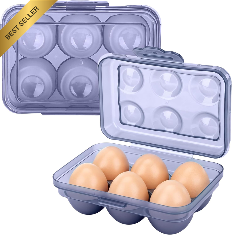 Portable Stackable Egg Storage Box, 2-Pack 6-Count Egg Holders with Lids for Ref