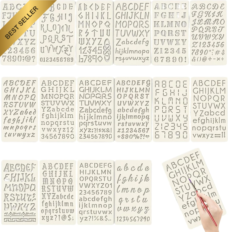 16 Pcs Letters Stencils, Reusable Plastic Templates, Reusable Stencils for Paint