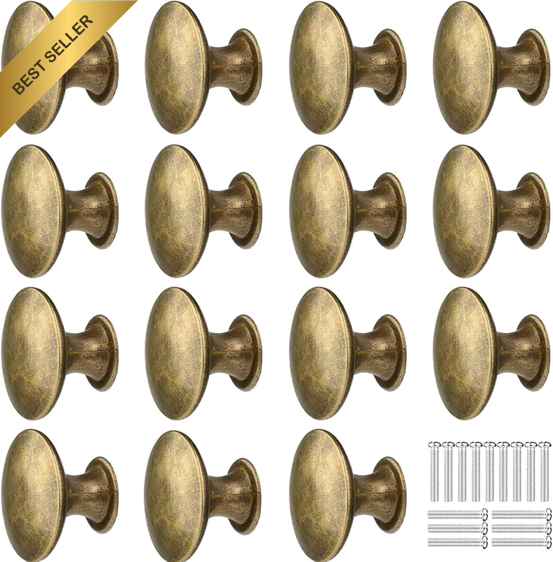 Round Furniture Knobs, 30Mm, Vintage Bronze Style, Antique Brass Finish, 15 Pack
