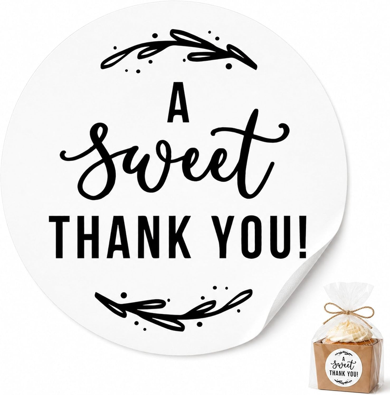 Sweet Thank You Favor Stickers: 120 round Paper Stickers 1.6 Inch | Paper Sticke