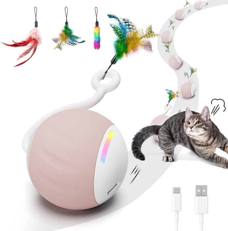 Interactive Cat Toy Ball,Automatic Cat /Puppy Toy,Feathers & USB Charging Cable