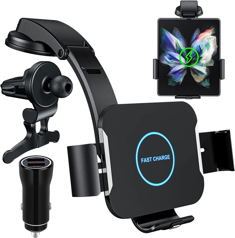Wireless Car Charger Mount, 15W Fast Charging Auto-Clamping
