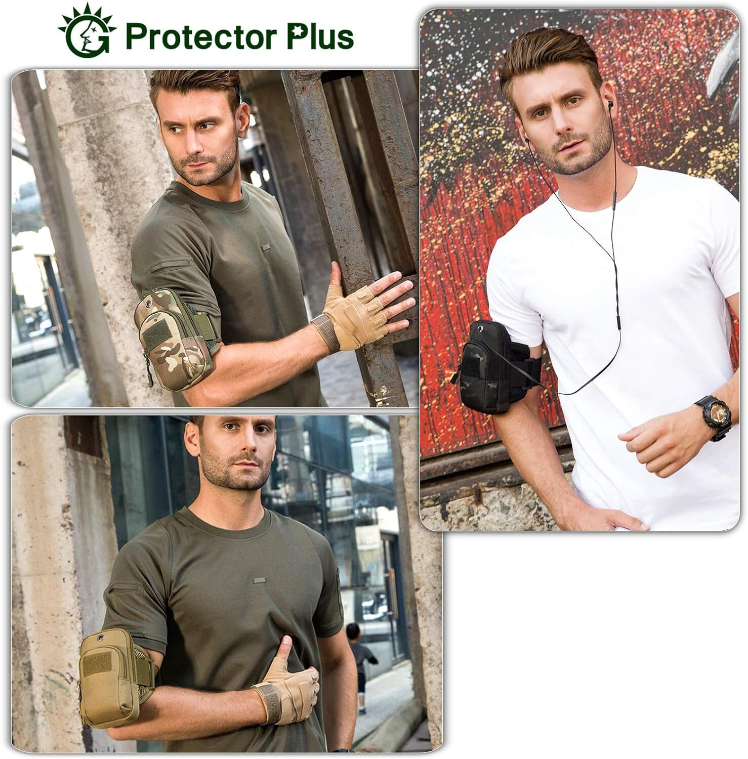 2 Pockets Large Running Phone Armband Holder Tactical Molle Arm Pouch Wrist Bag