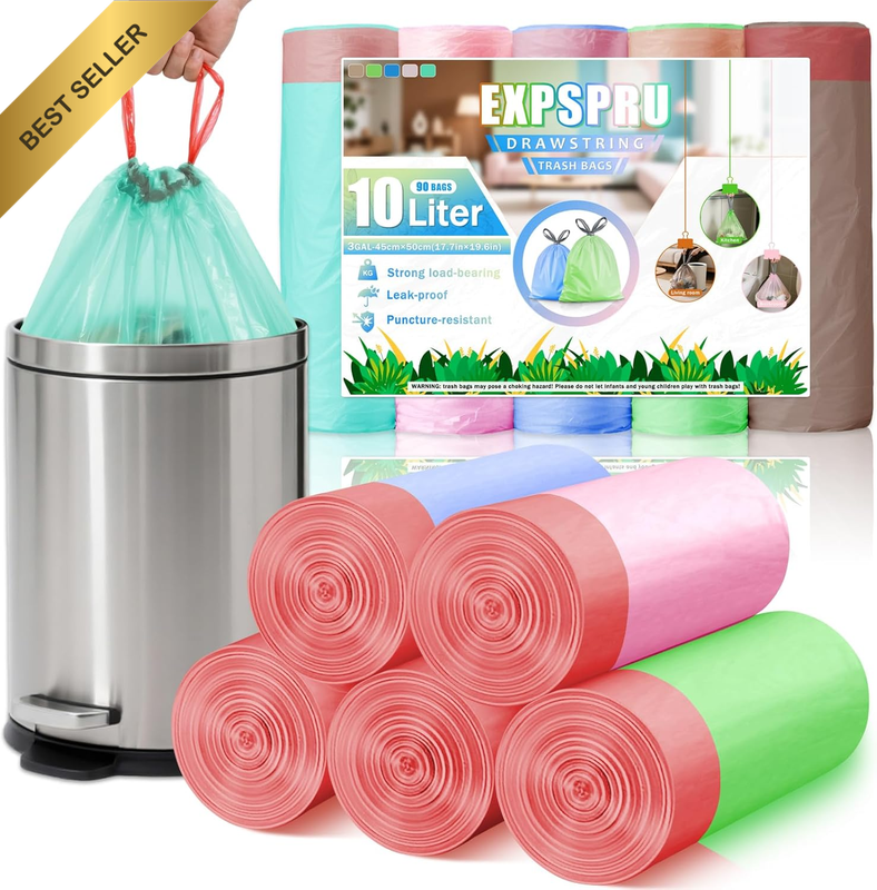 3 Gallon Garbage Bags with Tie Handle 10L Small Drawstring Bin Liners Biodegrada