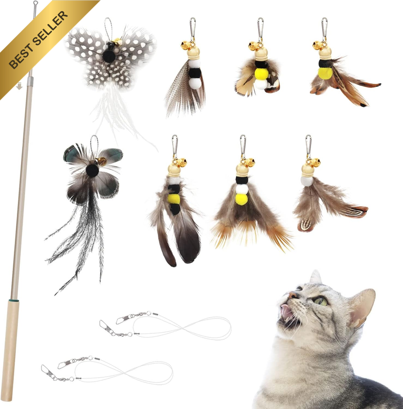 8 Pieces Insect Cat Toy Wand Refills Feather Teaser Attachments Interactive