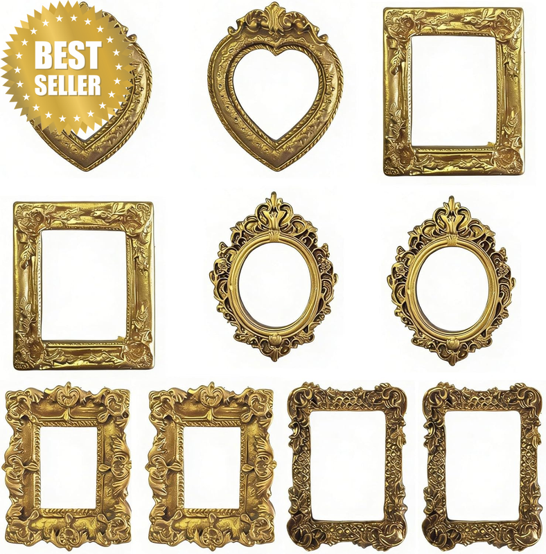 10 PCS Mini Picture Frames, Resin Gold Vintage Frames, Small Decorative Frames f