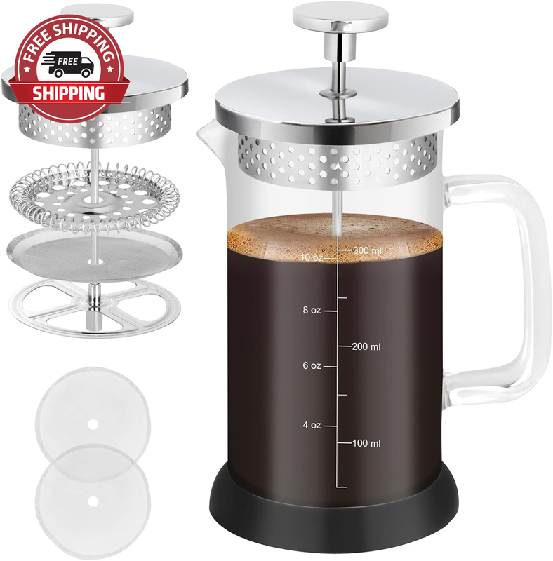 Mini French Press Coffee Maker-304 Stainless Steel Grilles, Borosilicate Glass S