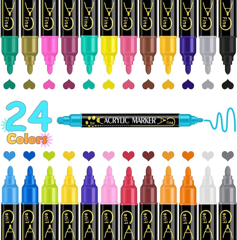 "Vibrant 24-Color Acrylic Paint Pens Set for Creative Art Projects on Wood, Canv