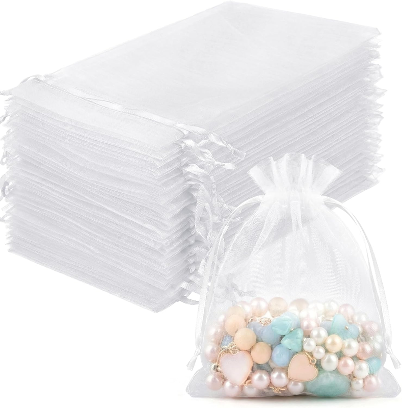 100 Pcs White Organza Bags 3X4 In, Small Mesh Drawstring Gift Bags for Sachet, J