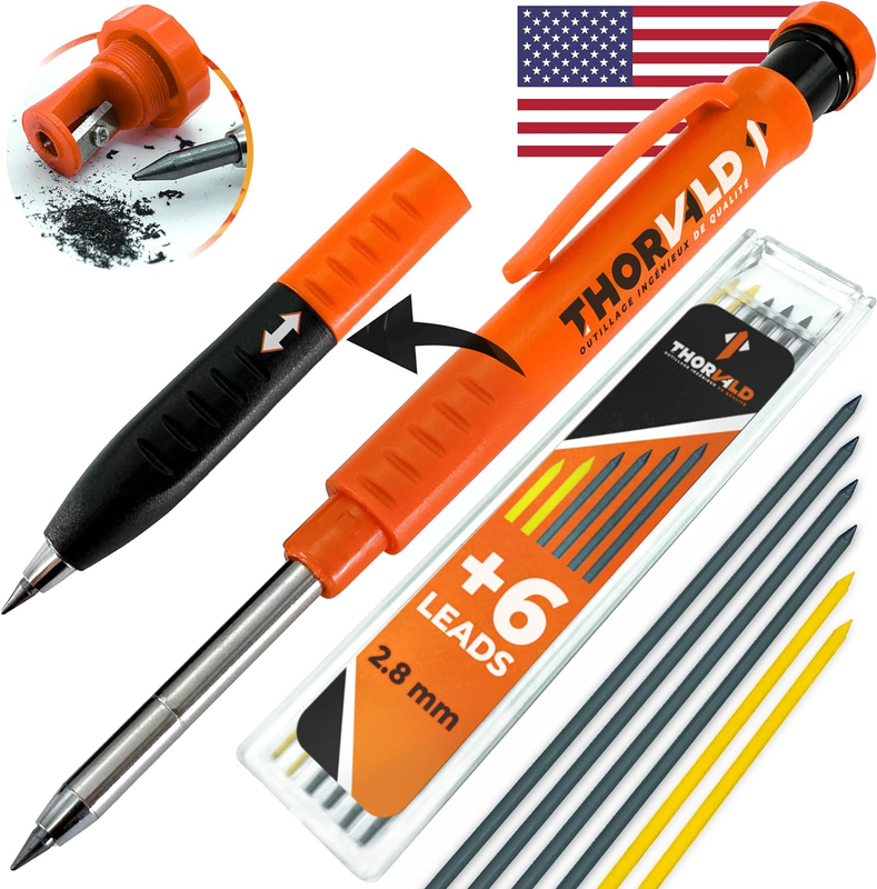 2-In-1 Carpenter Pencils Winth Finger Grip for Carpenter (Incl. 7 Leads + Sharp