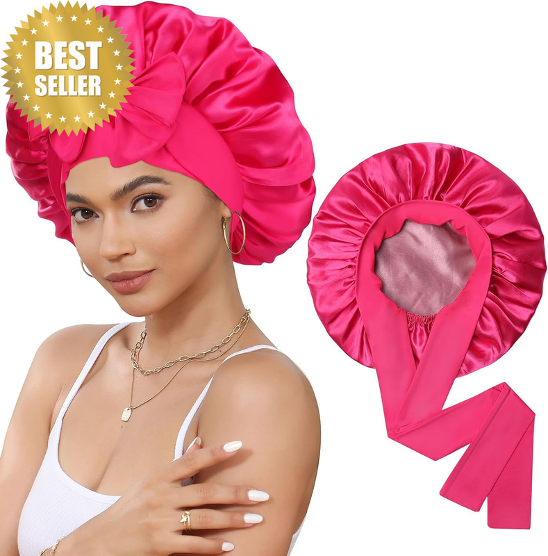 Satin Bonnet Silk Bonnet for Sleeping Silk Sleep Cap Double Layer Hair Bonnet wi
