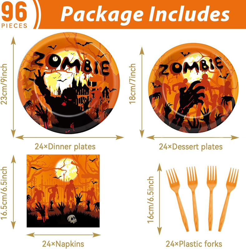 96 Pcs Zombie Halloween Party Tableware Set - Plates and Napkins